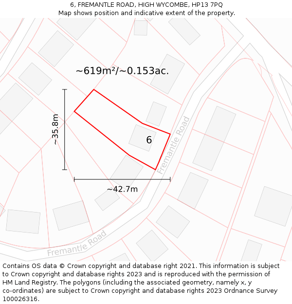 6, FREMANTLE ROAD, HIGH WYCOMBE, HP13 7PQ: Plot and title map