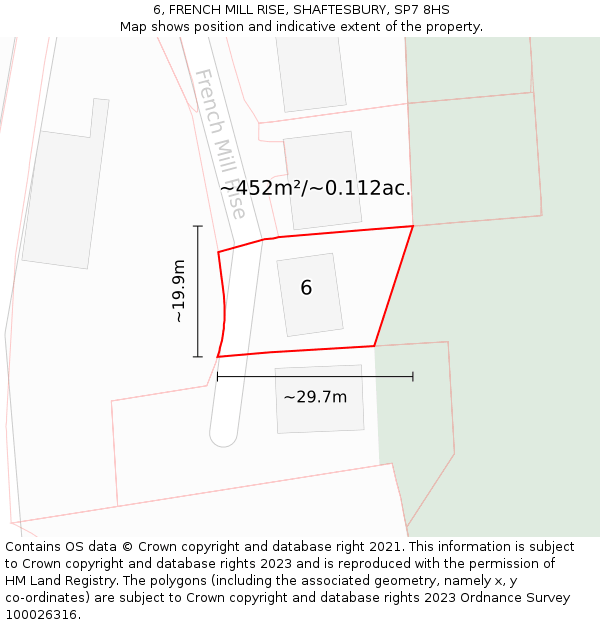 6, FRENCH MILL RISE, SHAFTESBURY, SP7 8HS: Plot and title map