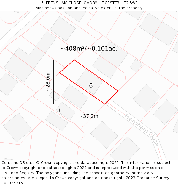 6, FRENSHAM CLOSE, OADBY, LEICESTER, LE2 5WF: Plot and title map