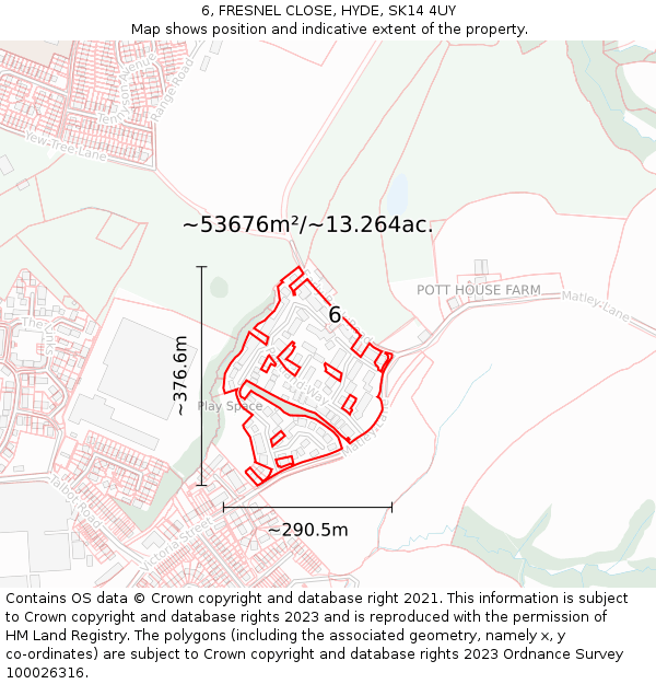 6, FRESNEL CLOSE, HYDE, SK14 4UY: Plot and title map