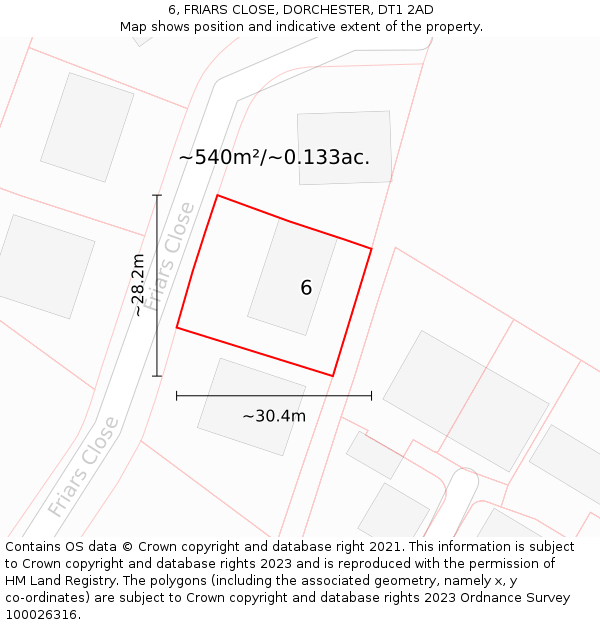 6, FRIARS CLOSE, DORCHESTER, DT1 2AD: Plot and title map