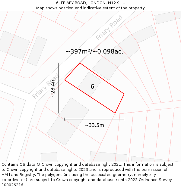 6, FRIARY ROAD, LONDON, N12 9HU: Plot and title map