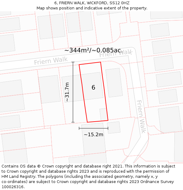 6, FRIERN WALK, WICKFORD, SS12 0HZ: Plot and title map