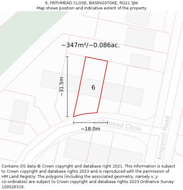 6, FRITHMEAD CLOSE, BASINGSTOKE, RG21 3JW: Plot and title map