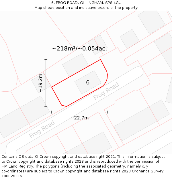 6, FROG ROAD, GILLINGHAM, SP8 4GU: Plot and title map