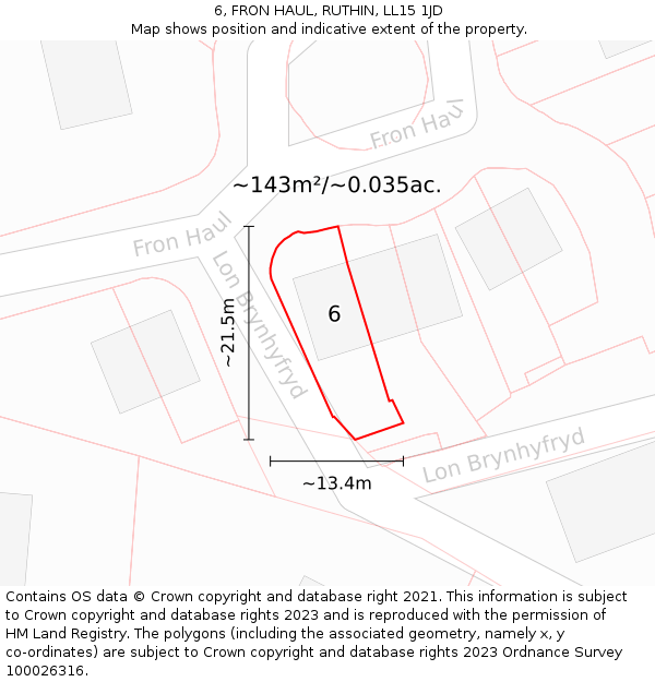 6, FRON HAUL, RUTHIN, LL15 1JD: Plot and title map