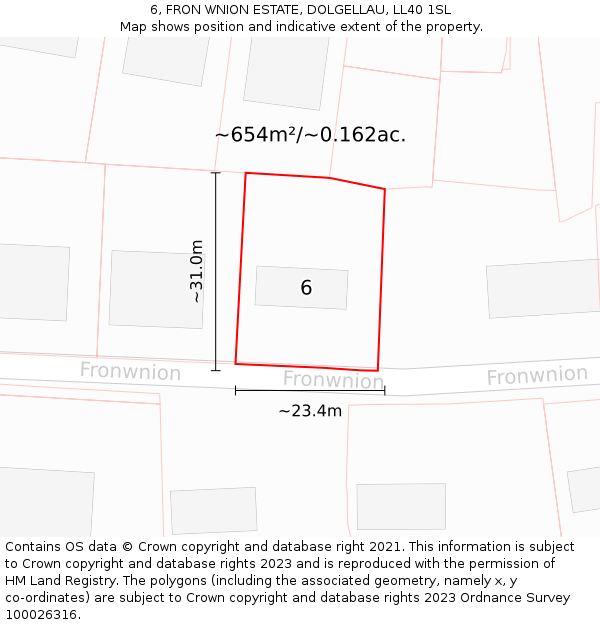 6, FRON WNION ESTATE, DOLGELLAU, LL40 1SL: Plot and title map