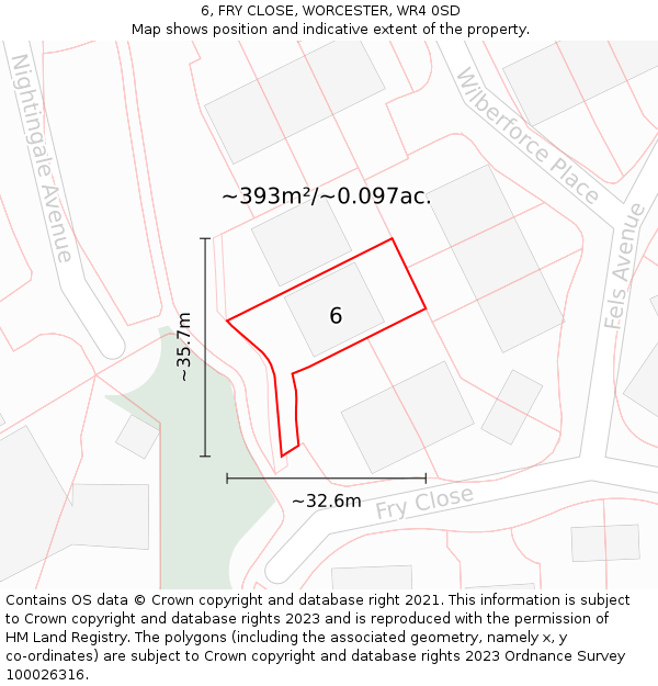 6, FRY CLOSE, WORCESTER, WR4 0SD: Plot and title map