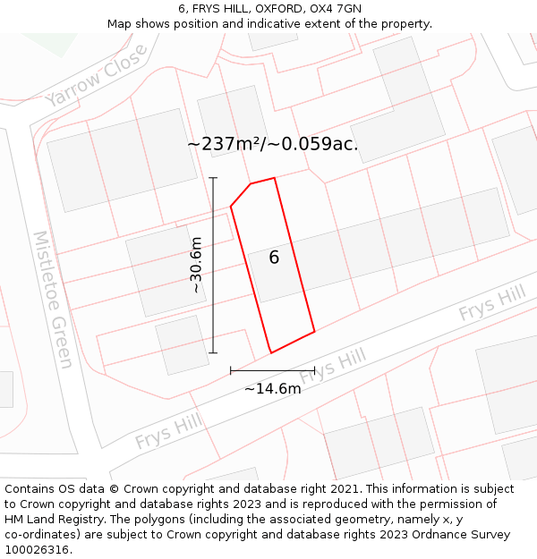 6, FRYS HILL, OXFORD, OX4 7GN: Plot and title map
