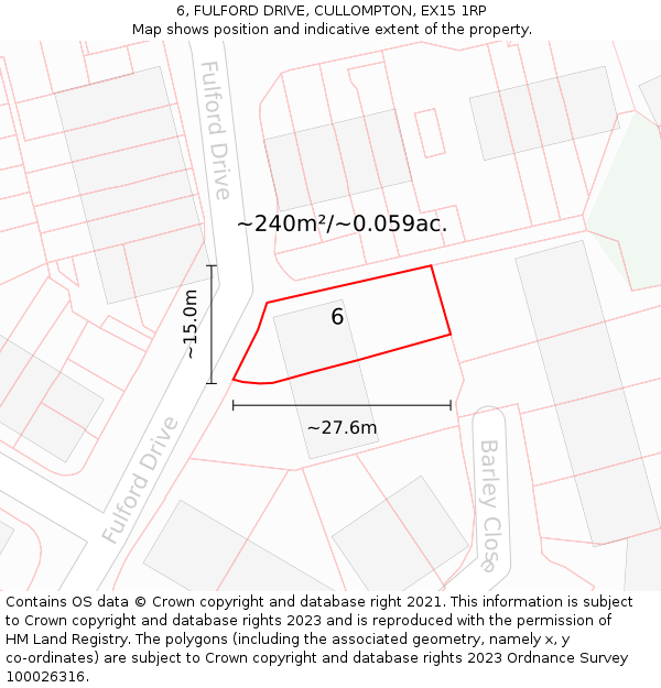 6, FULFORD DRIVE, CULLOMPTON, EX15 1RP: Plot and title map