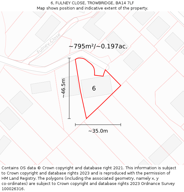 6, FULNEY CLOSE, TROWBRIDGE, BA14 7LF: Plot and title map