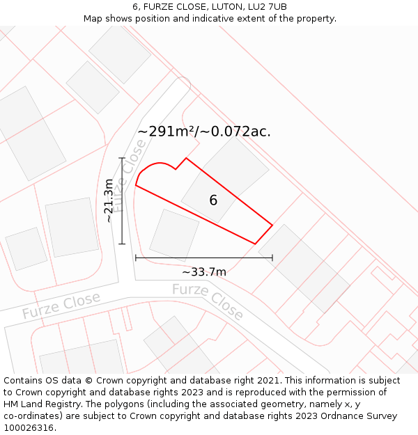 6, FURZE CLOSE, LUTON, LU2 7UB: Plot and title map