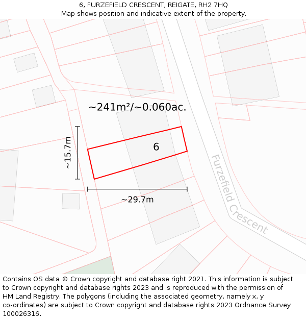 6, FURZEFIELD CRESCENT, REIGATE, RH2 7HQ: Plot and title map