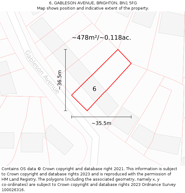 6, GABLESON AVENUE, BRIGHTON, BN1 5FG: Plot and title map