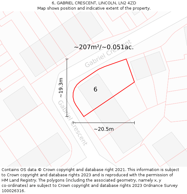 6, GABRIEL CRESCENT, LINCOLN, LN2 4ZD: Plot and title map