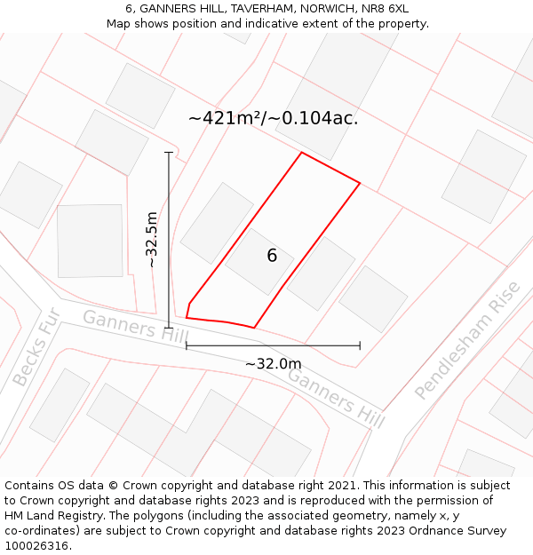 6, GANNERS HILL, TAVERHAM, NORWICH, NR8 6XL: Plot and title map