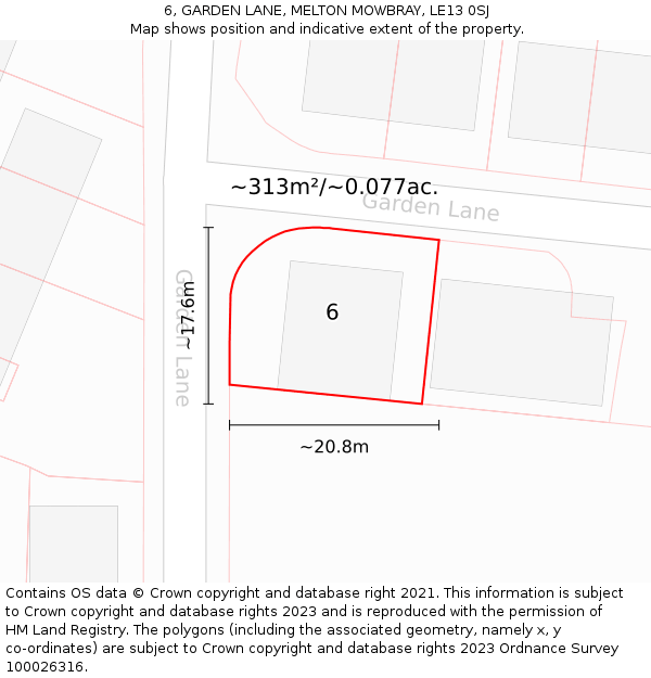 6, GARDEN LANE, MELTON MOWBRAY, LE13 0SJ: Plot and title map