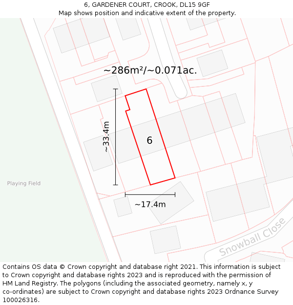 6, GARDENER COURT, CROOK, DL15 9GF: Plot and title map