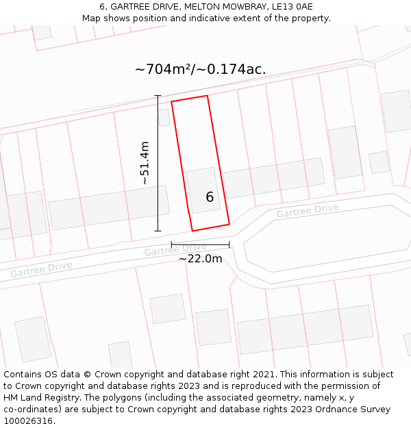 6, GARTREE DRIVE, MELTON MOWBRAY, LE13 0AE: Plot and title map