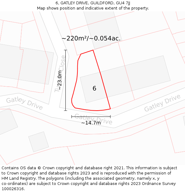 6, GATLEY DRIVE, GUILDFORD, GU4 7JJ: Plot and title map