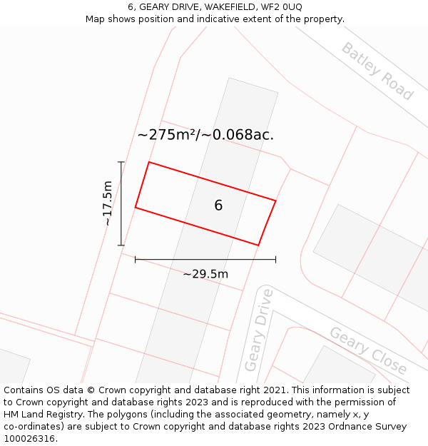 6, GEARY DRIVE, WAKEFIELD, WF2 0UQ: Plot and title map