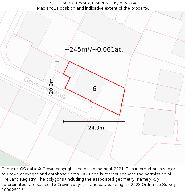 6, GEESCROFT WALK, HARPENDEN, AL5 2GX: Plot and title map