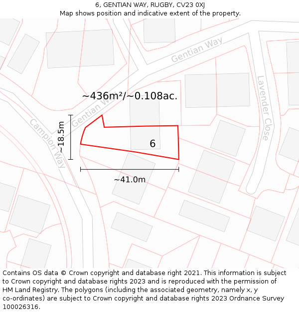 6, GENTIAN WAY, RUGBY, CV23 0XJ: Plot and title map