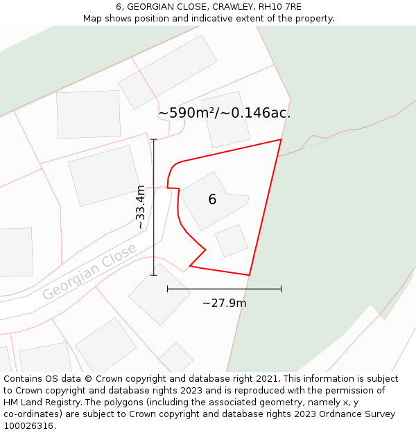 6, GEORGIAN CLOSE, CRAWLEY, RH10 7RE: Plot and title map