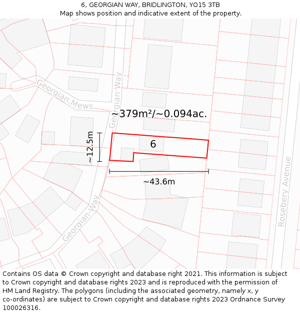 6, GEORGIAN WAY, BRIDLINGTON, YO15 3TB: Plot and title map