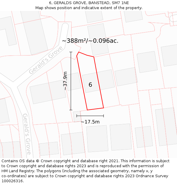 6, GERALDS GROVE, BANSTEAD, SM7 1NE: Plot and title map