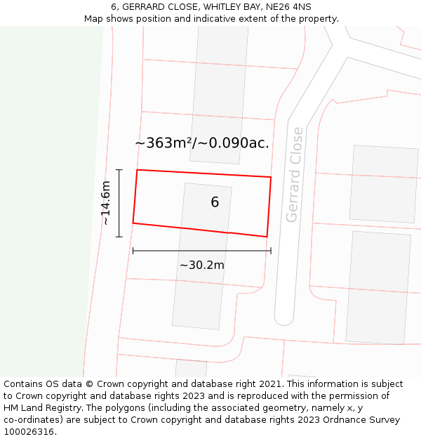 6, GERRARD CLOSE, WHITLEY BAY, NE26 4NS: Plot and title map