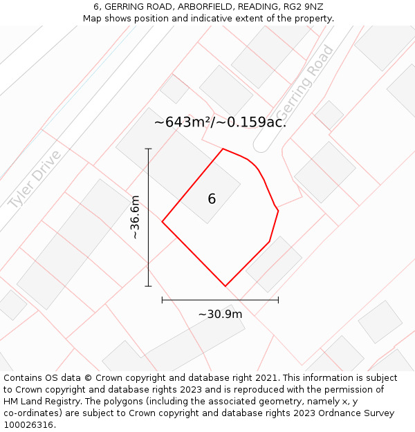 6, GERRING ROAD, ARBORFIELD, READING, RG2 9NZ: Plot and title map