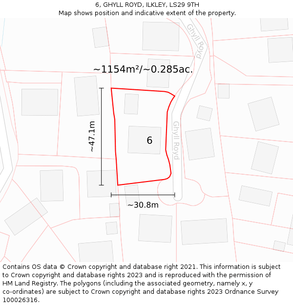 6, GHYLL ROYD, ILKLEY, LS29 9TH: Plot and title map