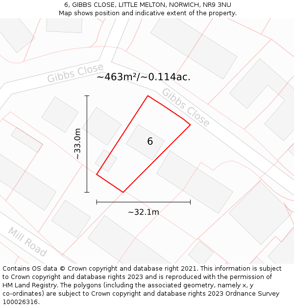 6, GIBBS CLOSE, LITTLE MELTON, NORWICH, NR9 3NU: Plot and title map