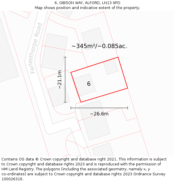 6, GIBSON WAY, ALFORD, LN13 9PD: Plot and title map