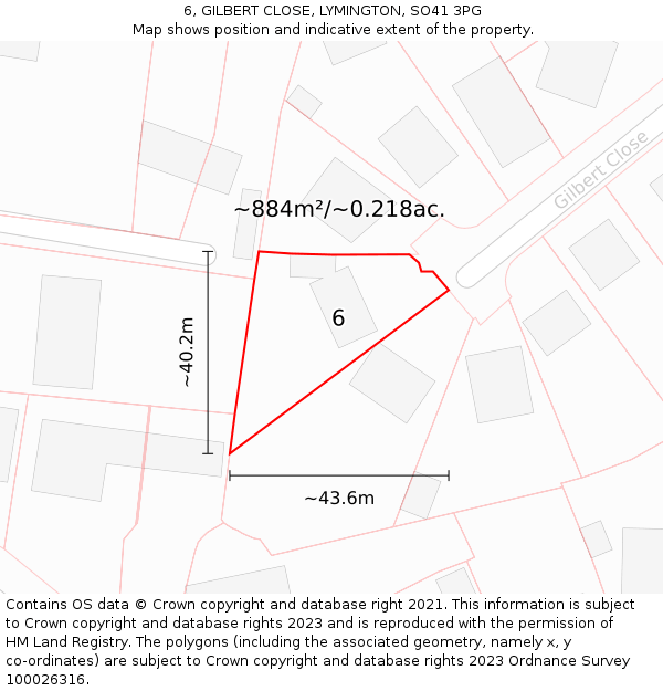 6, GILBERT CLOSE, LYMINGTON, SO41 3PG: Plot and title map