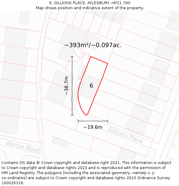 6, GILLIONS PLACE, AYLESBURY, HP21 7AX: Plot and title map