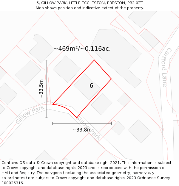 6, GILLOW PARK, LITTLE ECCLESTON, PRESTON, PR3 0ZT: Plot and title map