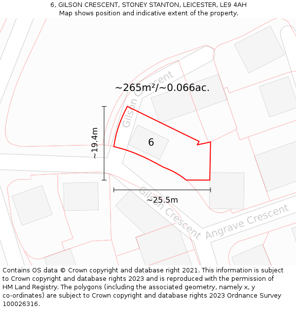 6, GILSON CRESCENT, STONEY STANTON, LEICESTER, LE9 4AH: Plot and title map