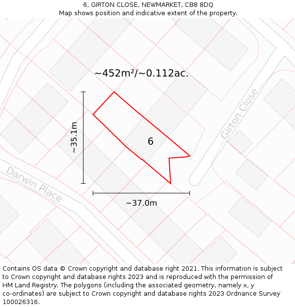 6, GIRTON CLOSE, NEWMARKET, CB8 8DQ: Plot and title map