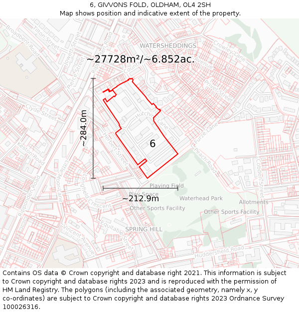 6, GIVVONS FOLD, OLDHAM, OL4 2SH: Plot and title map