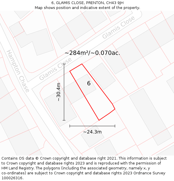 6, GLAMIS CLOSE, PRENTON, CH43 9JH: Plot and title map