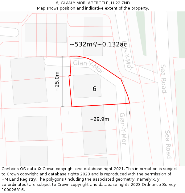 6, GLAN Y MOR, ABERGELE, LL22 7NB: Plot and title map
