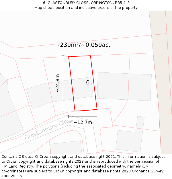 6, GLASTONBURY CLOSE, ORPINGTON, BR5 4LF: Plot and title map