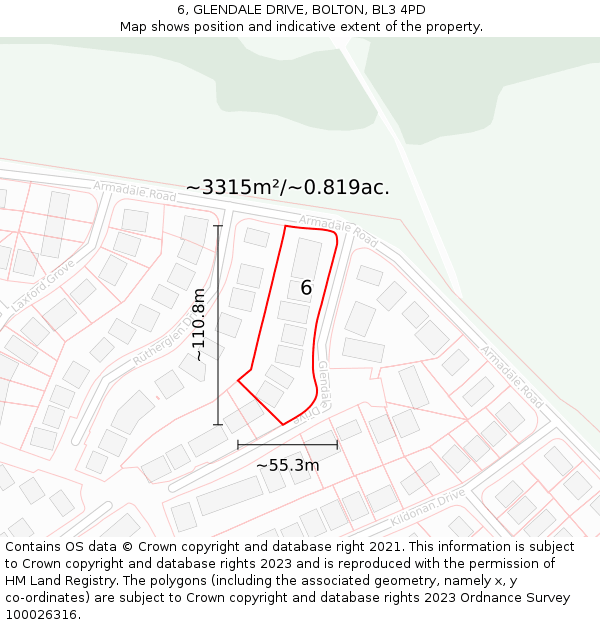 6, GLENDALE DRIVE, BOLTON, BL3 4PD: Plot and title map