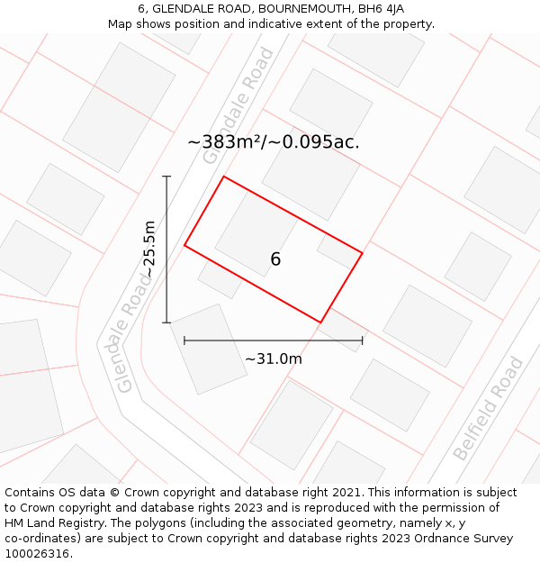 6, GLENDALE ROAD, BOURNEMOUTH, BH6 4JA: Plot and title map