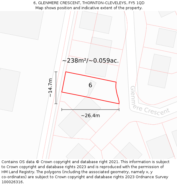 6, GLENMERE CRESCENT, THORNTON-CLEVELEYS, FY5 1QD: Plot and title map