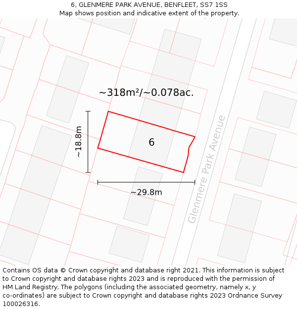 6, GLENMERE PARK AVENUE, BENFLEET, SS7 1SS: Plot and title map