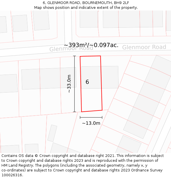 6, GLENMOOR ROAD, BOURNEMOUTH, BH9 2LF: Plot and title map