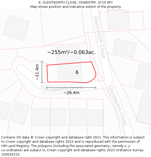 6, GLENTWORTH CLOSE, OSWESTRY, SY10 9PY: Plot and title map